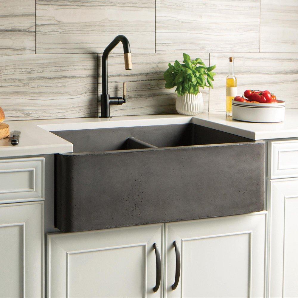 Native Trails Slate 33 x 21 in. Concrete Double Bowl Farmhouse Kitchen Sink 
