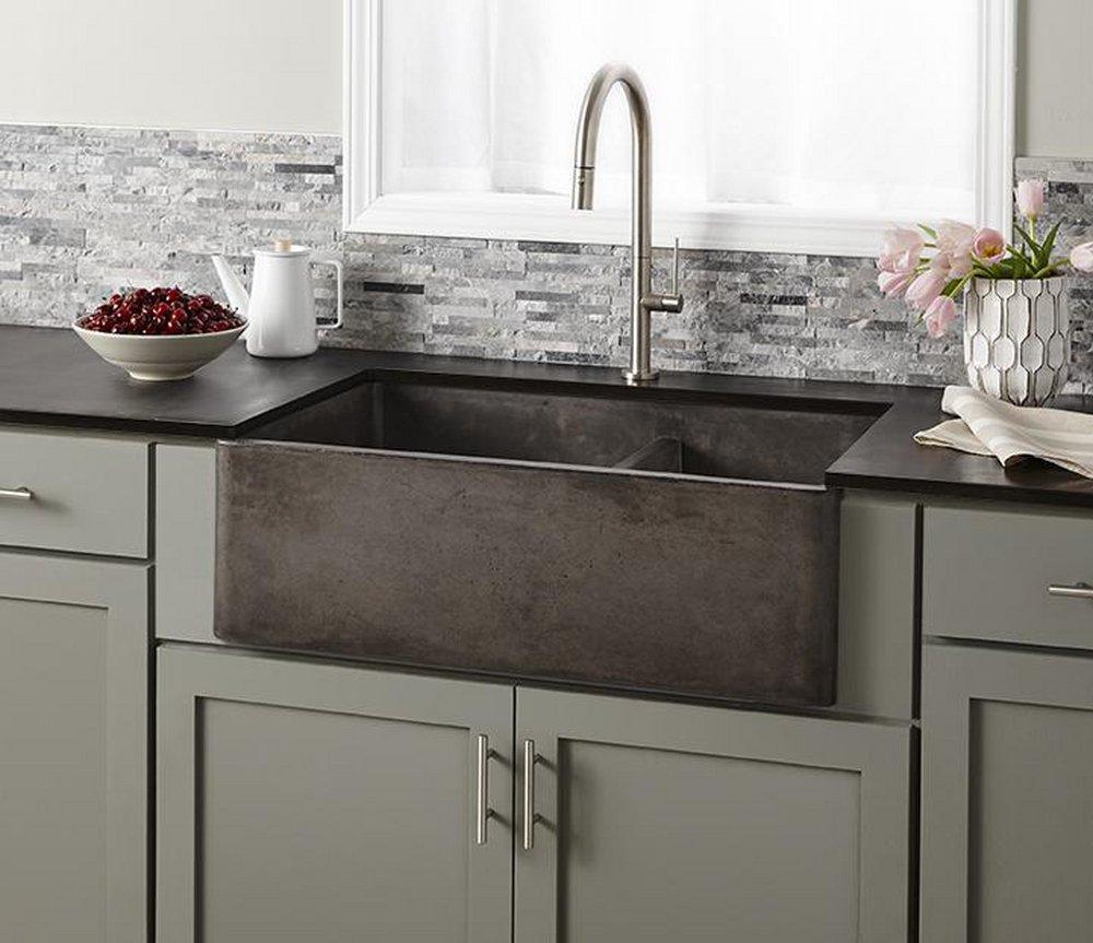 Native Trails Slate 33 x 21 in. Concrete Double Bowl Farmhouse Kitchen Sink 
