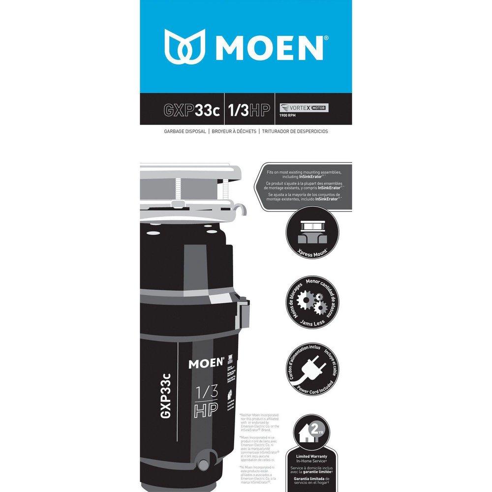 Moen Black Continuous Feed Garbage Disposal with Pre-Installed Power Cord 