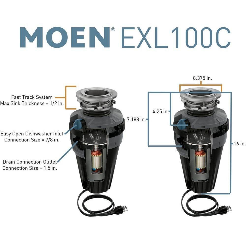 Moen Black Continuous Feed Garbage Disposal with Pre-Installed Power Cord and SoundSHIELD Technology 