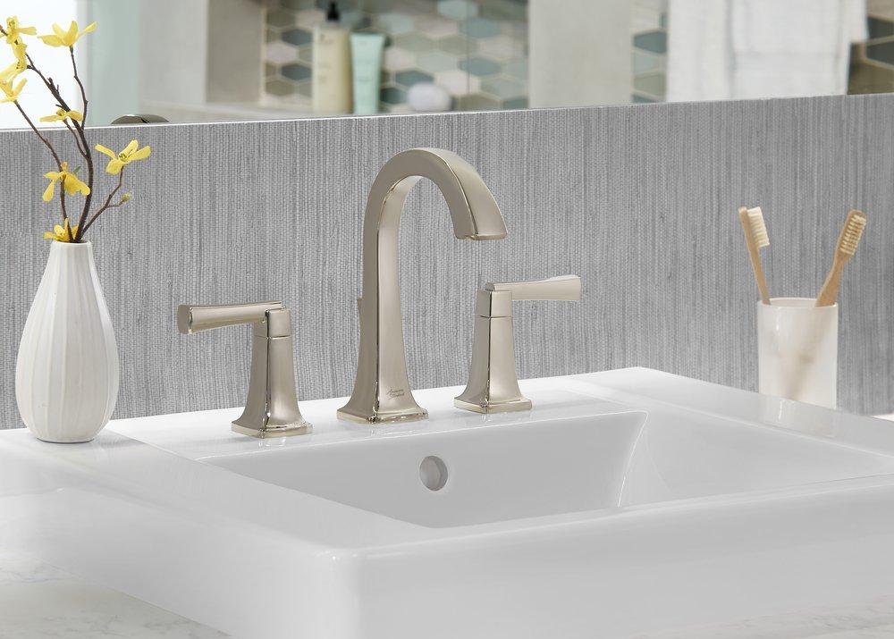 American Standard Polished Nickel PVD Two Handle Widespread Bathroom Sink Faucet with High Arc Spout 