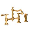 Two Handle Bridge Kitchen Faucet with Side Spray in Aged Brass