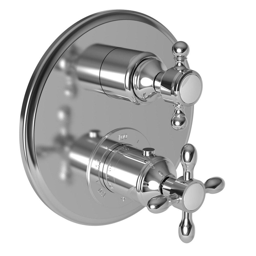 Newport Brass Polished Chrome 1/2 in. Round Thermostatic Trim Plate with Double Cross Handle 