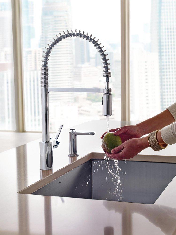 Moen Chrome Single Handle Pull Down Pre-Rinse Kitchen Faucet with Power Clean Technology 