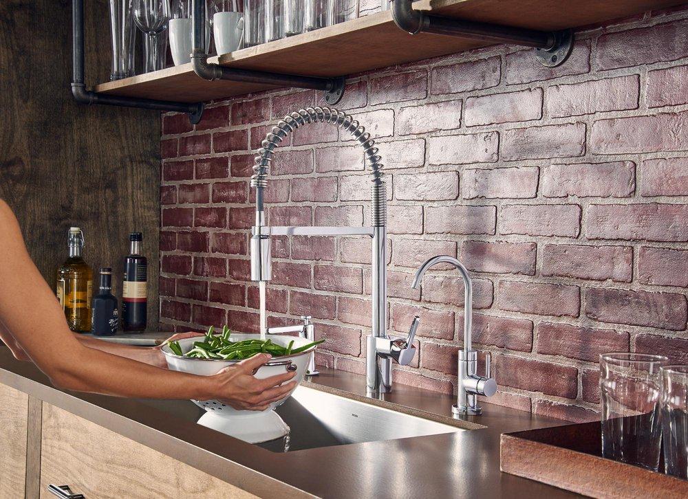 Moen Chrome Single Handle Pull Down Pre-Rinse Kitchen Faucet with Power Clean Technology 