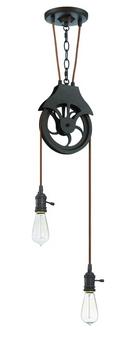 100W 2-Light Medium E-26 Incandescent Pulley Pendant Light in Aged Bronze Brushed