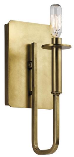 1-Light 60W Candelabra E-12 Incandescent Wall Sconce in Natural Brass
