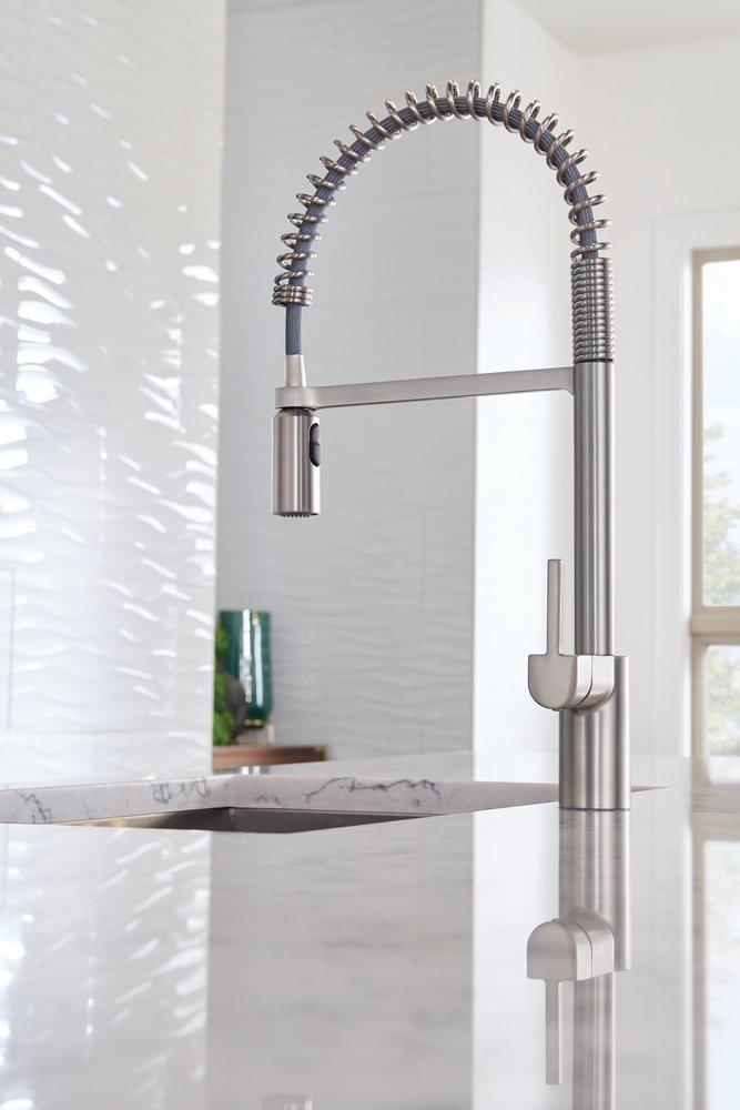 Moen Spot Resist&trade; Stainless Single Handle Pull Down Pre-Rinse Kitchen Faucet with Power Clean Technology 