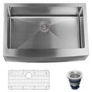 Miseno Stainless Steel 10 in. 16 ga 1-Bowl Farmhouse Kitchen Sink 