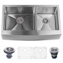 Miseno Stainless Steel 10 in. 16 ga 2-Bowl Farmhouse Kitchen Sink 