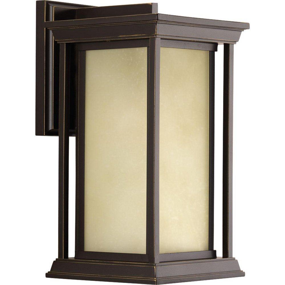 Progress Lighting Antique Bronze 9-1/2 in. 100W 1-Light Outdoor Wall Sconce with Etched Umber Linen Glass 