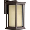 9-1/2 in. 100W 1-Light Outdoor Wall Sconce with Etched Umber Linen Glass in Antique Bronze