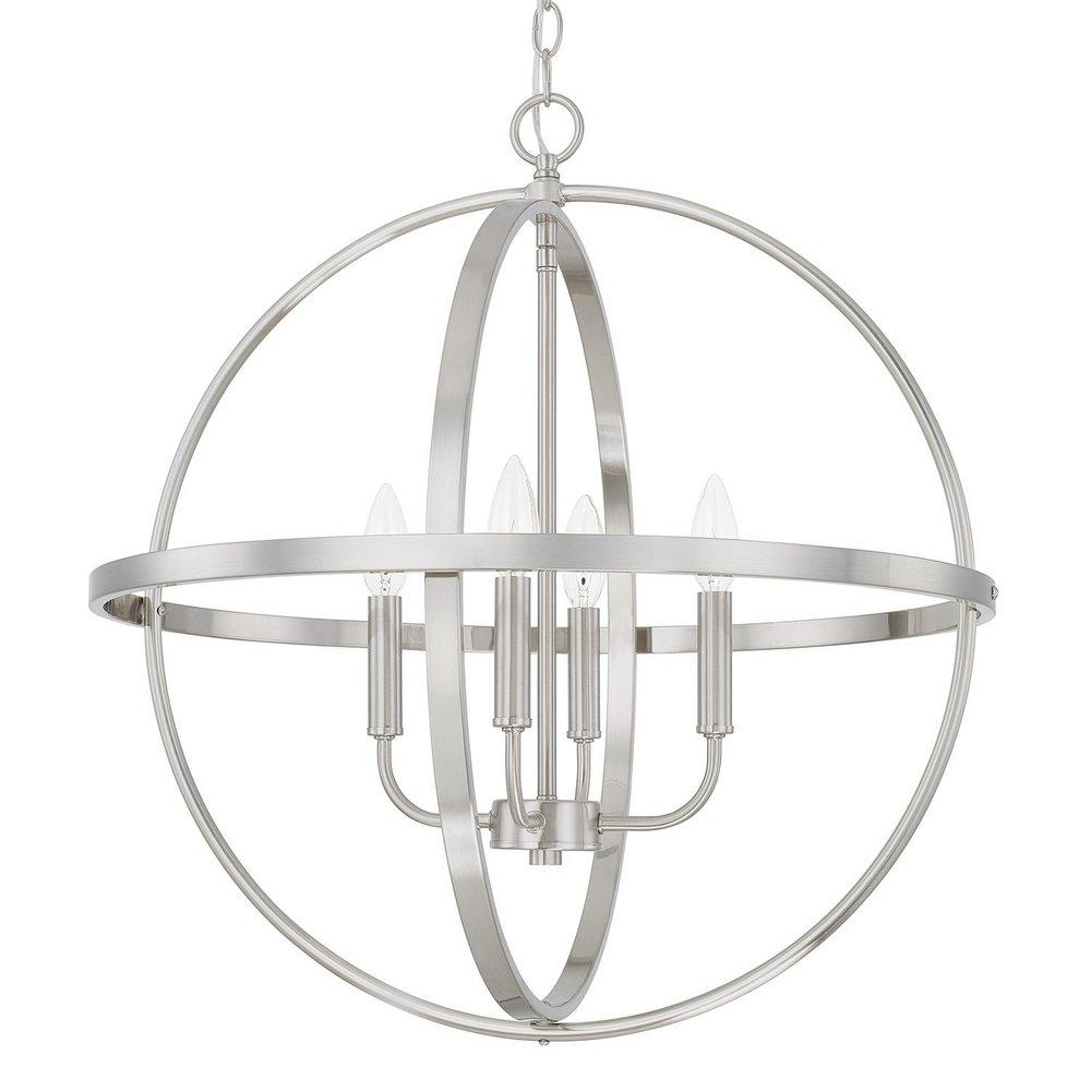 Capital Lighting Brushed Nickel 24-1/4 in. 4-Light Candelabra E-12 Base Incandescent Pendant 