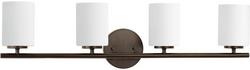 100W 4-Light Vanity Fixture with Etched Painted White Inside Glass in Antique Bronze