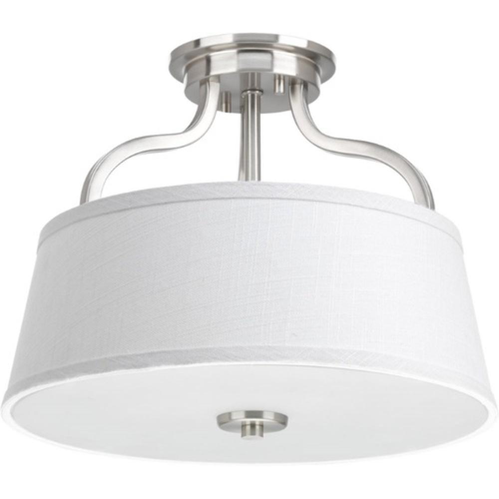Progress Lighting Brushed Nickel 14 in. 100W 2-Light Medium E-26 Incandescent Semi-Flush Mount Ceiling Light 
