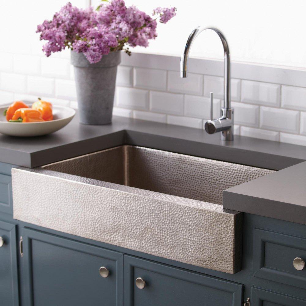 Native Trails Brushed Nickel 33 x 22 in. Copper Single Bowl Farmhouse Kitchen Sink 