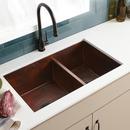Native Trails Antique Copper 33 x 21 in. No Hole Copper Double Bowl Undermount Kitchen Sink 
