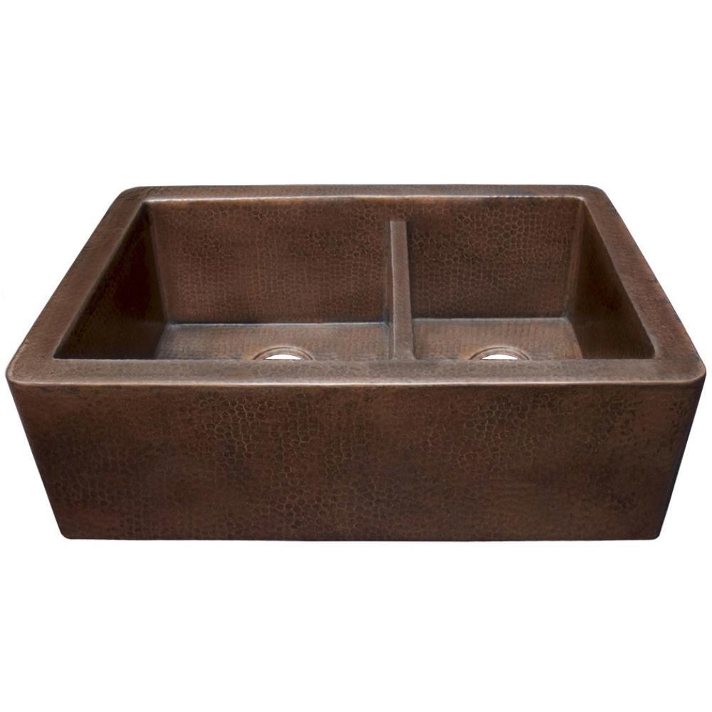 Native Trails Antique Copper 33 x 22 in. Copper Double Bowl Farmhouse Kitchen Sink 