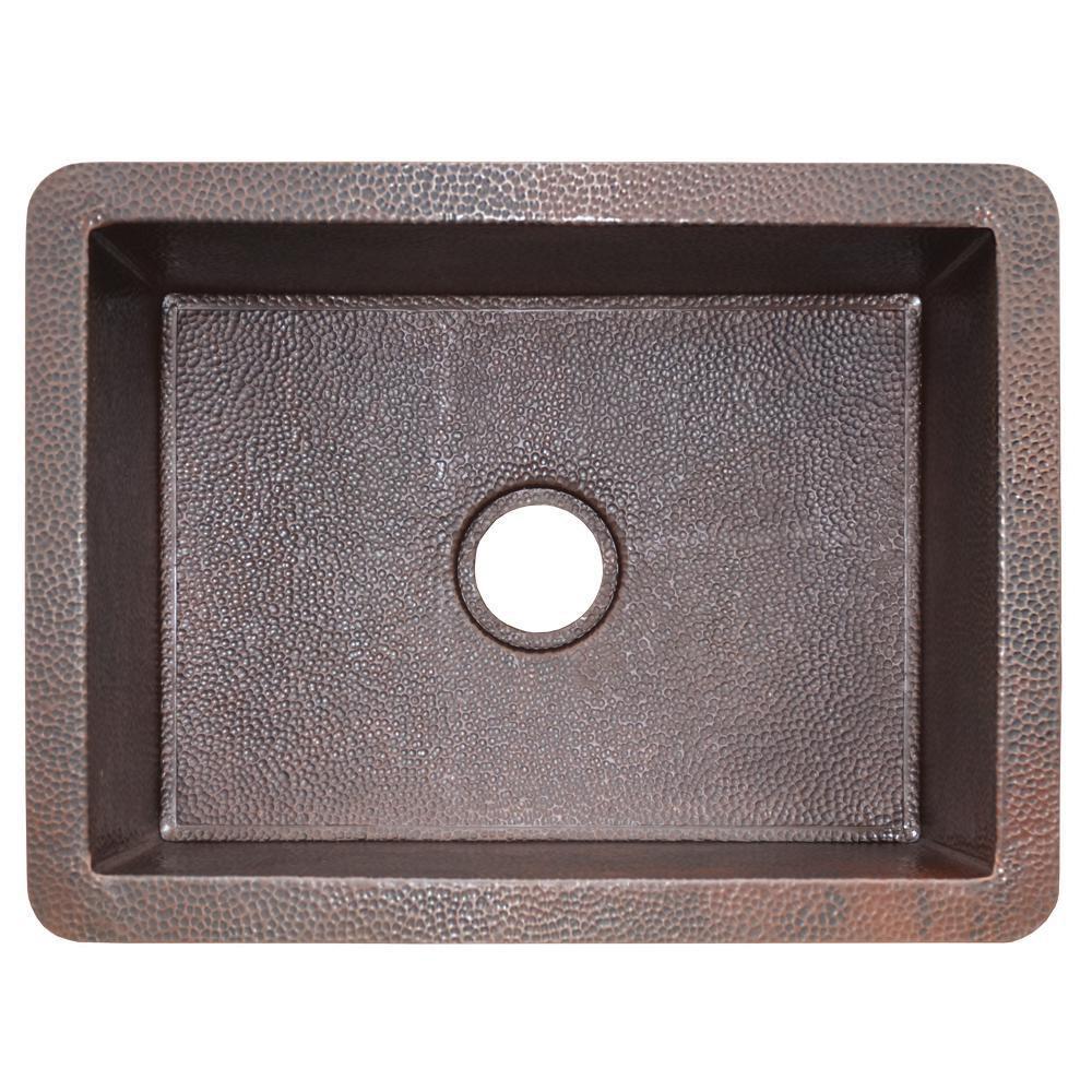 Native Trails Antique Copper 24 x 18 in. No Hole Copper Single Bowl Undermount Kitchen Sink 