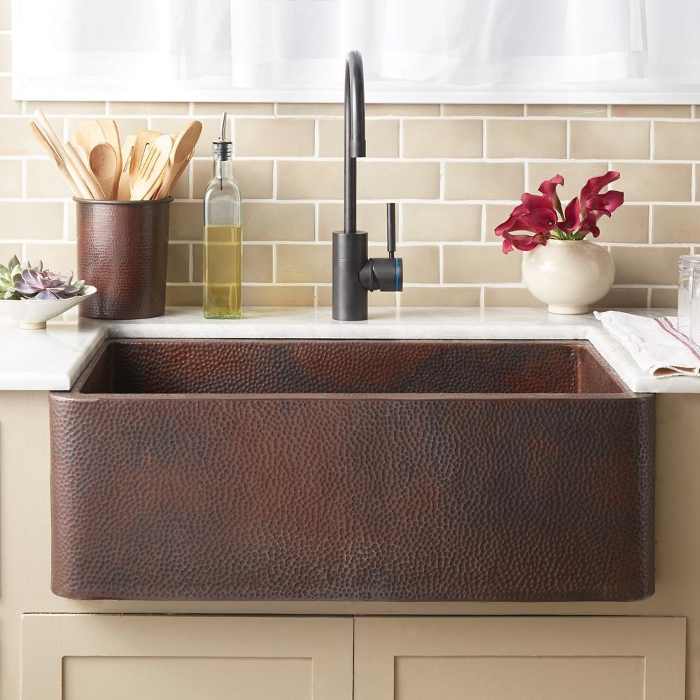 Native Trails Antique Copper 30 x 18-1/2 in. No Hole Copper Single Bowl Apron Front Kitchen Sink 
