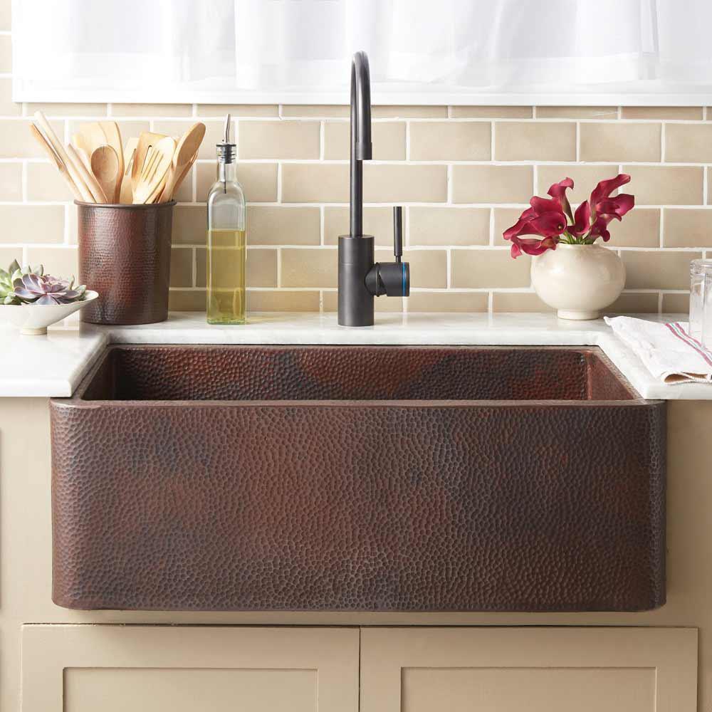 Native Trails Antique Copper 30 x 18-1/2 in. No Hole Copper Single Bowl Apron Front Kitchen Sink 