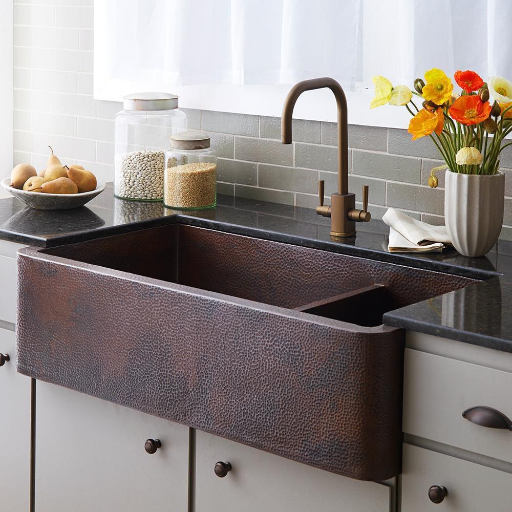Native Trails Antique Copper 40 x 22 in. Copper Double Bowl Farmhouse Kitchen Sink 