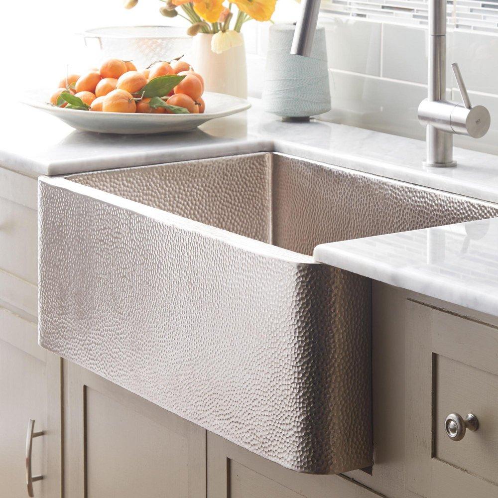 Native Trails Brushed Nickel 33 x 22 in. Copper Single Bowl Farmhouse Kitchen Sink 