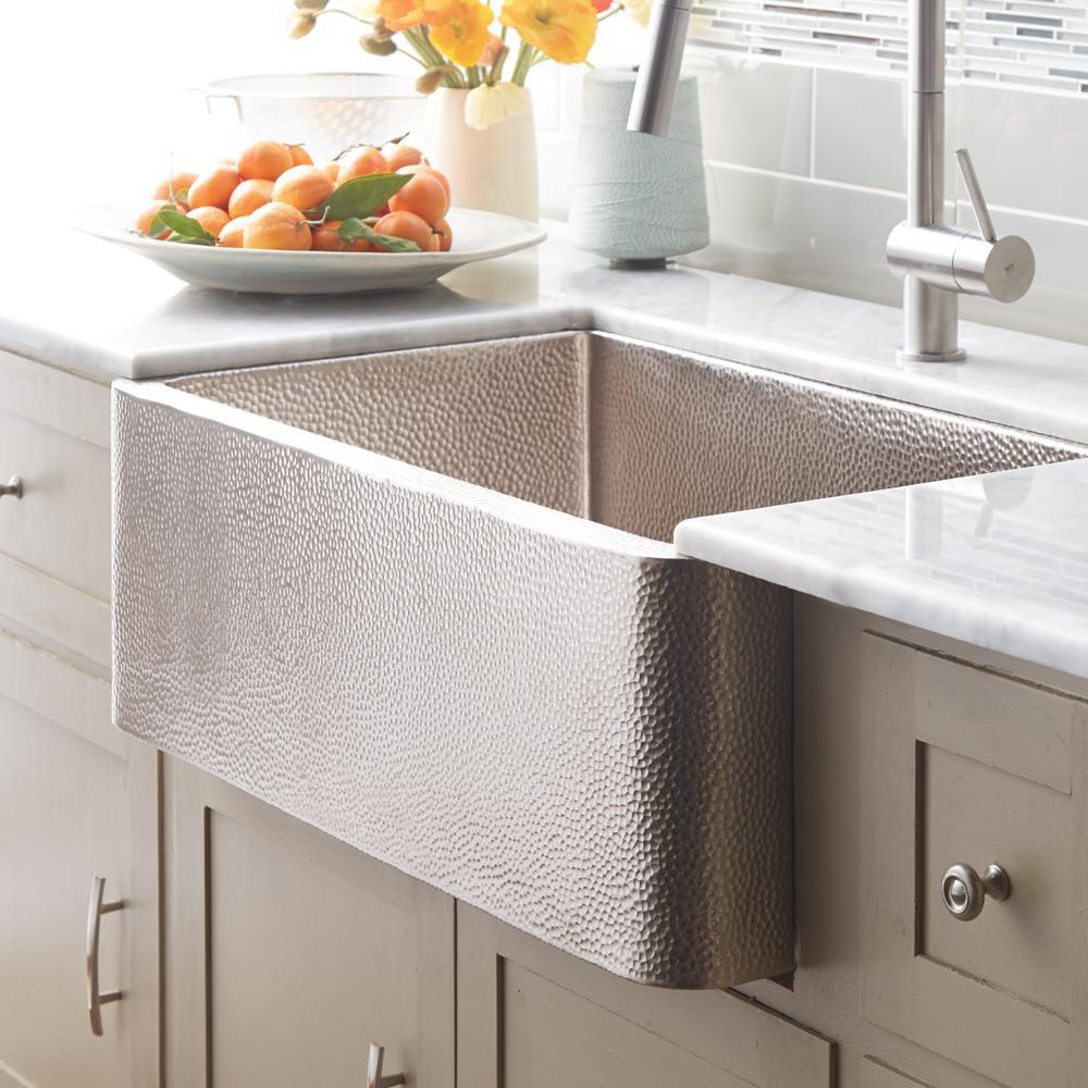 Native Trails Brushed Nickel 30 x 18-1/2 in. Copper Single Bowl Farmhouse Kitchen Sink 