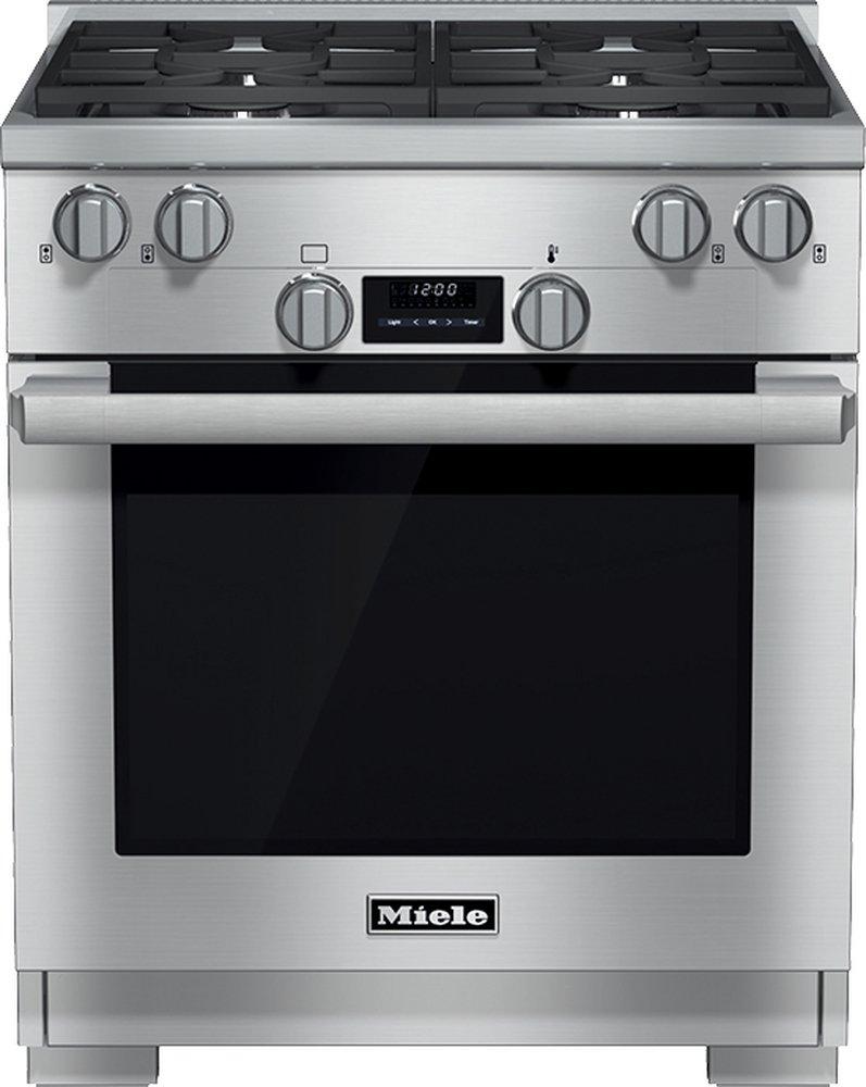 Miele Stainless Steel/Clean Steel 29-15/16 in. Gas 4-Burner Sealed Freestanding Range in Stainless Steel/Clean Steel 