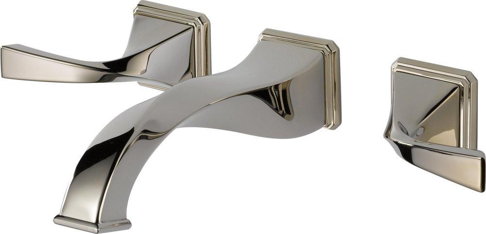 Brizo Polished Nickel Wall Mount Widespread Bathroom Sink Faucet with Double Lever Handle and Rigid Spout 