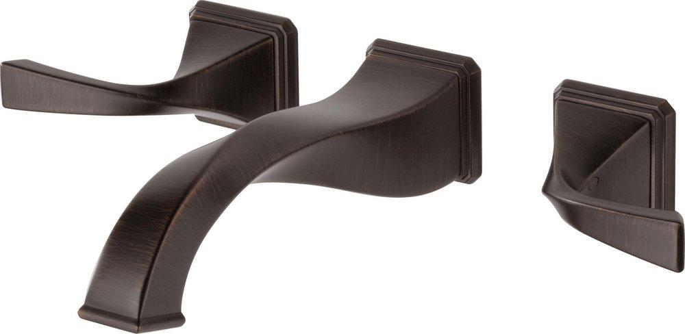 Brizo Venetian Bronze Wall Mount Widespread Bathroom Sink Faucet with Double Lever Handle and Rigid Spout 