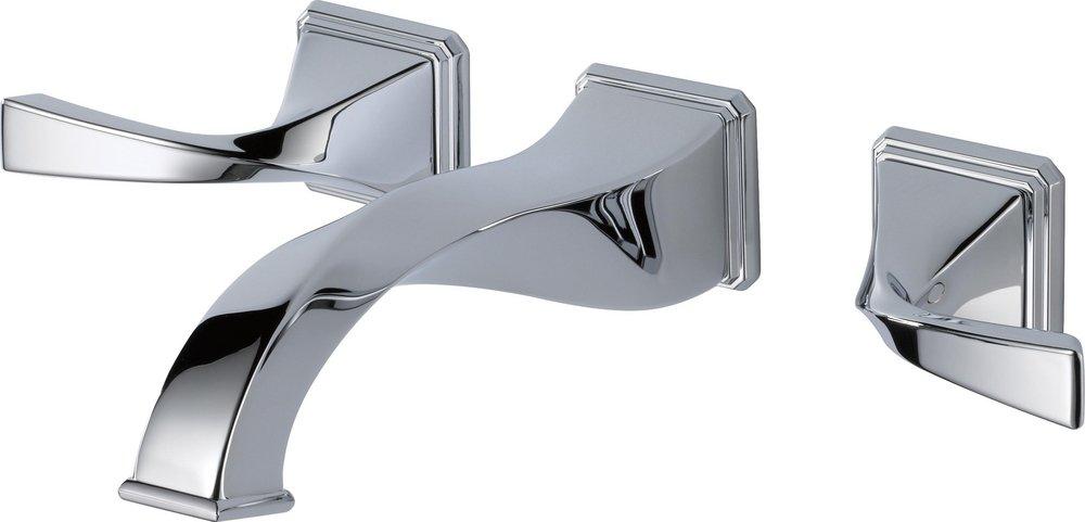 Brizo Chrome Wall Mount Widespread Bathroom Sink Faucet with Double Lever Handle and Rigid Spout 