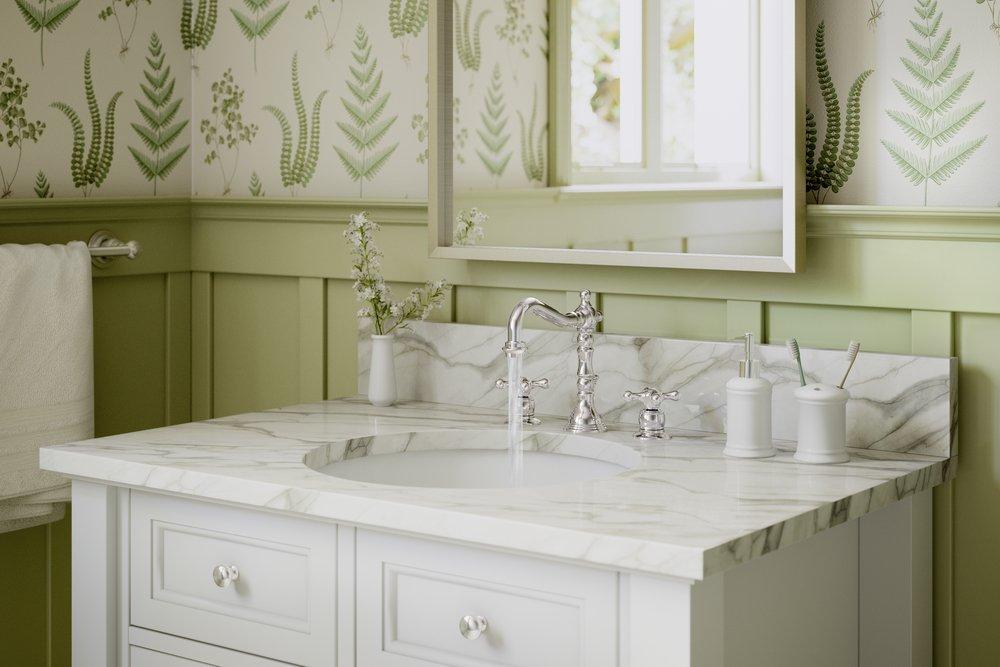 Symmons Industries Polished Chrome Deck Mount Widespread Bathroom Sink Faucet with Double Cross Handle 