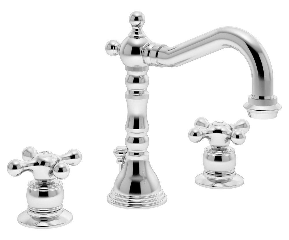 Symmons Industries Polished Chrome Deck Mount Widespread Bathroom Sink Faucet with Double Cross Handle 