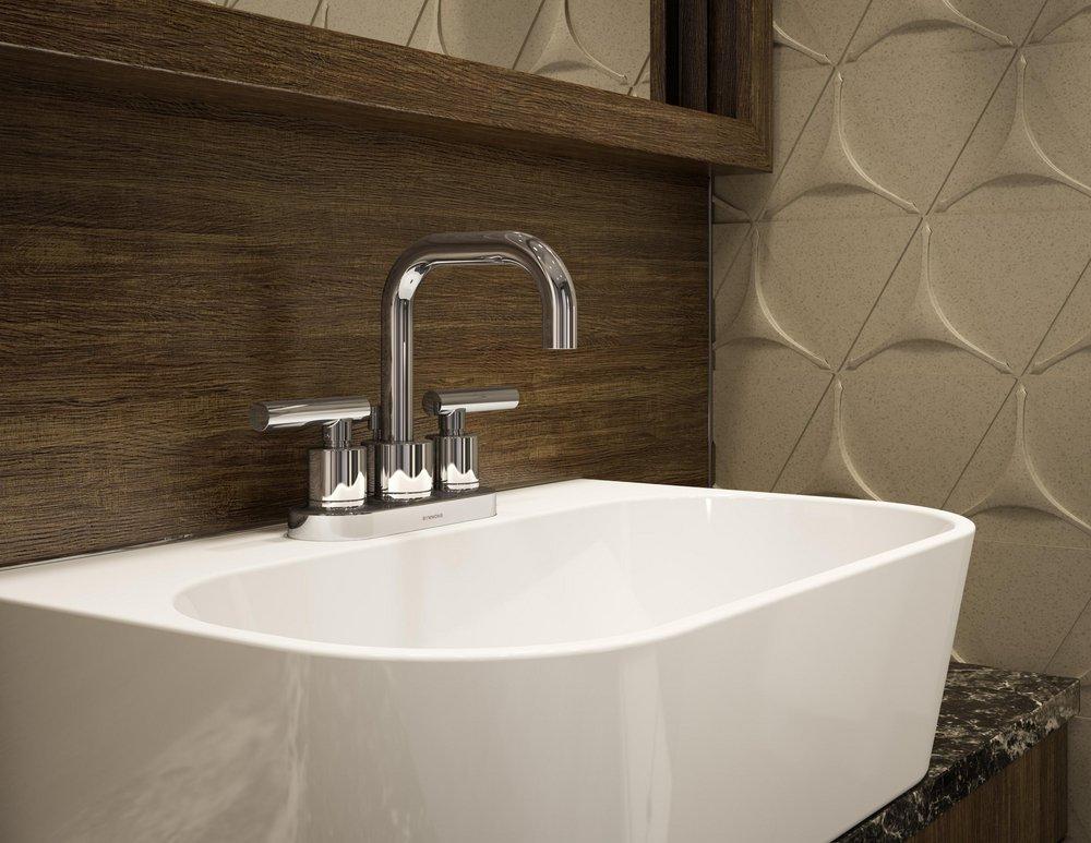 Symmons Industries Polished Chrome Two Handle Centerset Bathroom Sink Faucet Lever Handle 