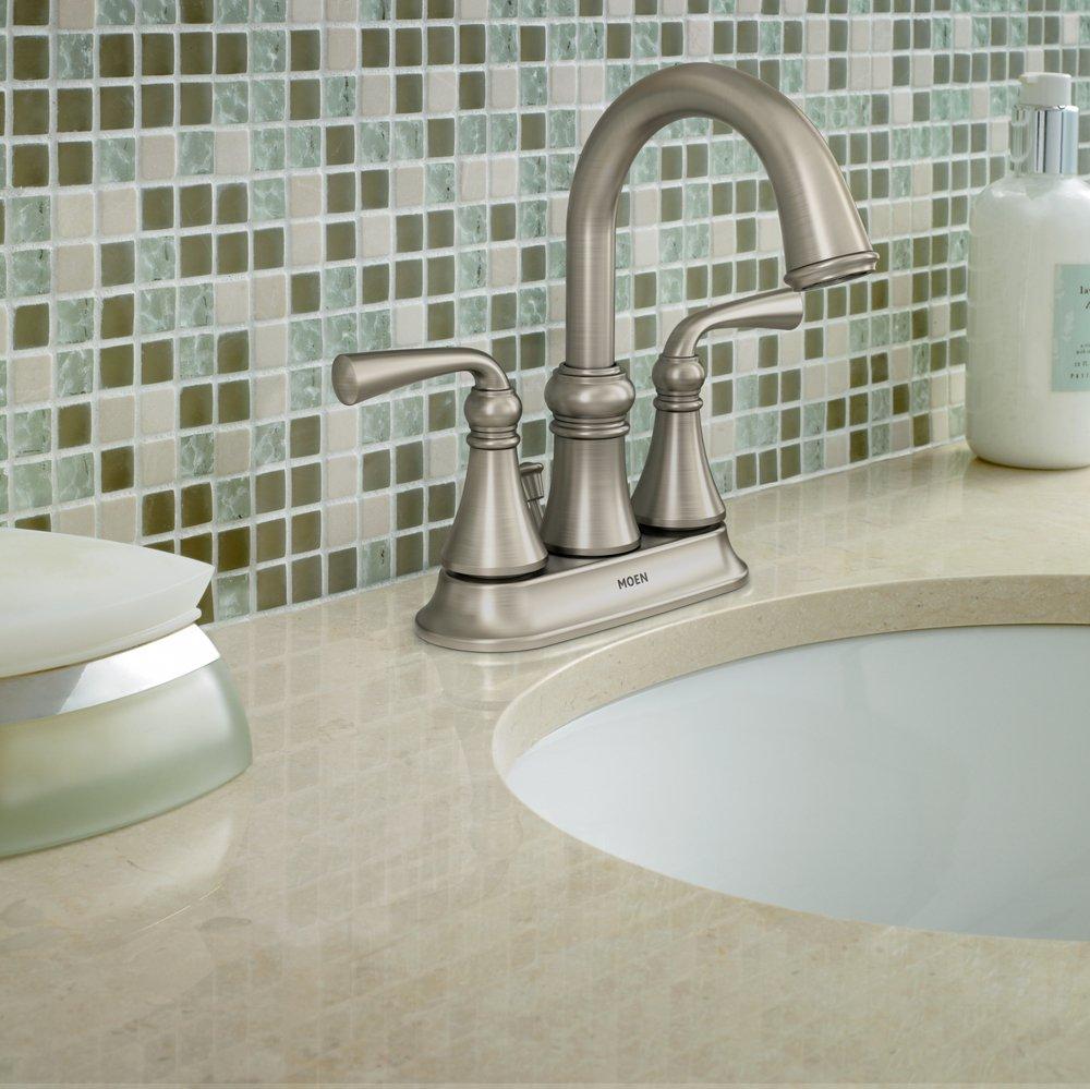 Moen Spot Resist&trade; Brushed Nickel Two Handle Centerset Bathroom Sink Faucet 