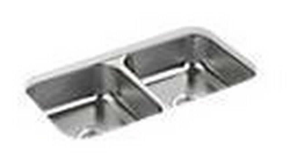 Sterling Luster Stainless Steel 31-15/16 x 18-1/8 in. No-Hole Stainless Steel Double Bowl Undermount Kitchen Sink 