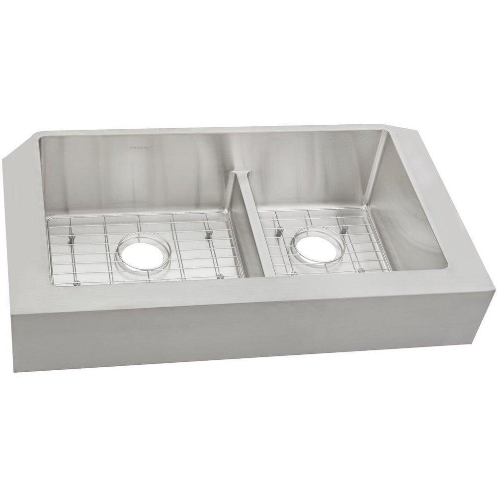 Elkay Polished Satin 31-1/2 x 20-1/4 in. Stainless Steel Double Bowl Farmhouse Kitchen Sink 