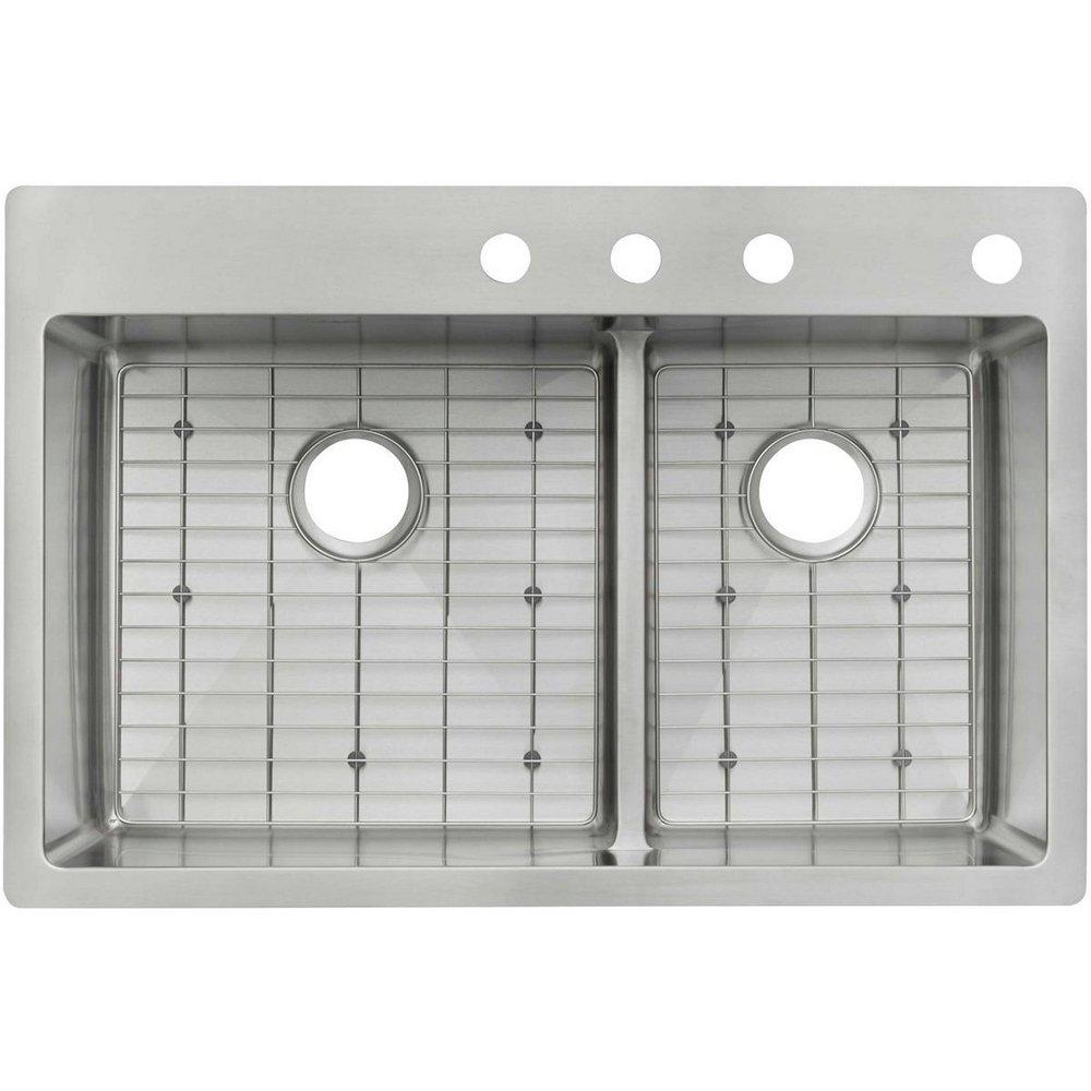 Elkay Polished Satin 33 x 22 in. Stainless Steel Double Bowl Dual Mount Kitchen Sink with Sound Dampening - Includes Bottom Grids 