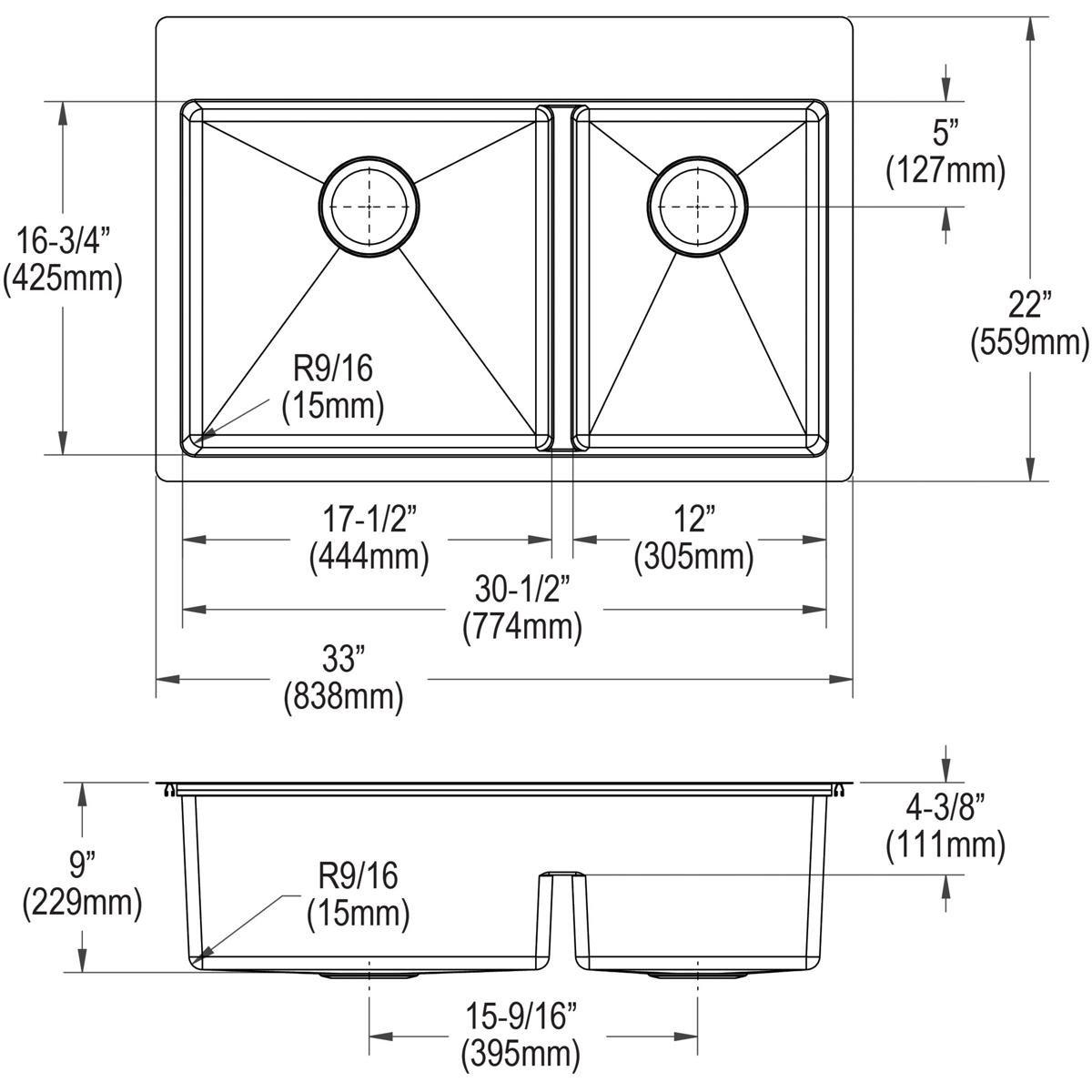 Elkay Polished Satin 33 x 22 in. Stainless Steel Double Bowl Dual Mount Kitchen Sink with Sound Dampening - Includes Bottom Grids 