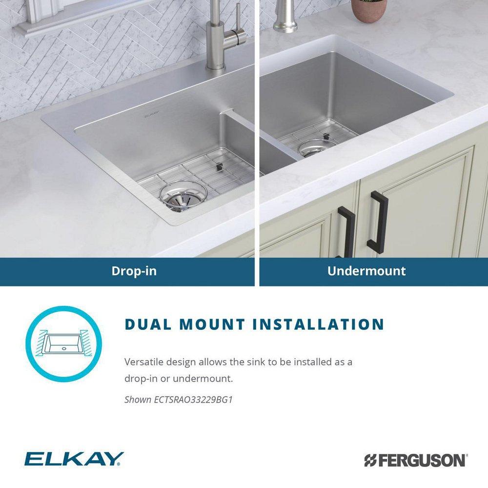 Elkay Polished Satin 33 x 22 in. Stainless Steel Double Bowl Dual Mount Kitchen Sink with Sound Dampening - Includes Bottom Grids 