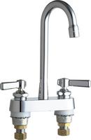 Chicago Faucets Polished Chrome 1 gpm 2-Hole Deck Mount Widespread Lavatory Faucet with Double Lever Handle, Rigid Spout and 4 in. Center Size 