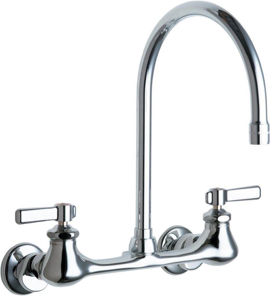Chicago Faucets Polished Chrome 1.5 gpm 2 Hole Wall Mount Centerset Manual Sink Faucet with Double Lever Handle 