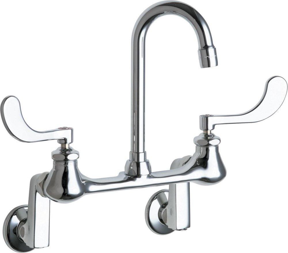 Chicago Faucets Polished Chrome 1.5 gpm 2 Hole Wall Mount Centerset Manual Sink Faucet with Wristblade Handle 