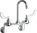 Chicago Faucets Polished Chrome 1.5 gpm 2 Hole Wall Mount Centerset Manual Sink Faucet with Wristblade Handle 