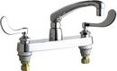 1.5 gpm 3-Hole Hot and Cold Water Sink Faucet with Double Wristblade Handle and Swivel Spout in Chrome-Plated