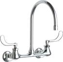 Chicago Faucets Polished Chrome 1.5 gpm 2-Hole Wall Mount Kitchen Sink Faucet with Single Wristblade Handle, 8 in. Center Size, Rigid and Swing Gooseneck Spout 8 in. Reach 