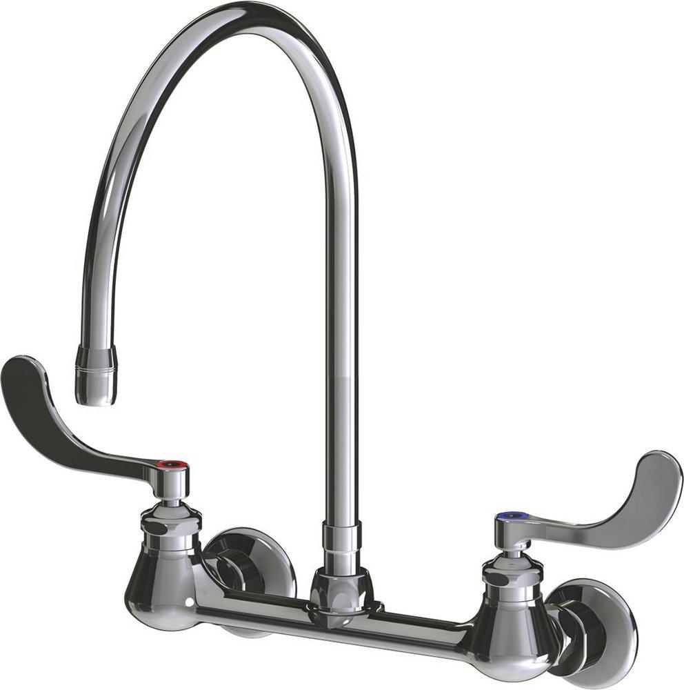 Chicago Faucets Polished Chrome 1.5 gpm 2 Hole Wall Mount Centerset Manual Sink Faucet with Wristblade Handle 