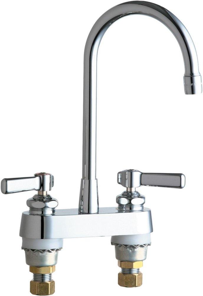 Chicago Faucets Polished Chrome 1 gpm 2 Hole Deck Mount Hot and Cold Water Sink Faucet with Double Lever Handle 