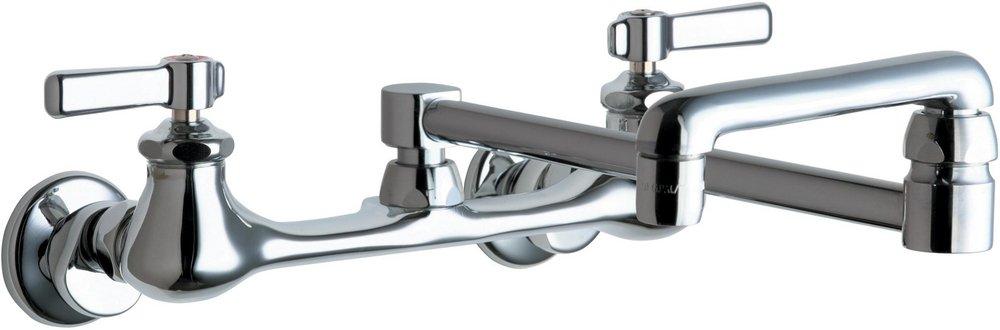 Chicago Faucets Polished Chrome 1.5 gpm 2 Hole Wall Mount Centerset Manual Sink Faucet with Double Lever Handle 